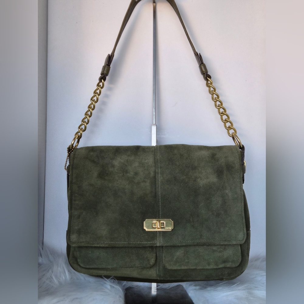 Coach 🫒 Turnlock Flap Bag In Olive Suede